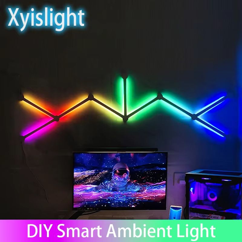 RGB DIY Splicing Wall Light – Voice-Controlled Smart Ambience Lamp for Gaming Rooms & Bedroom Decor