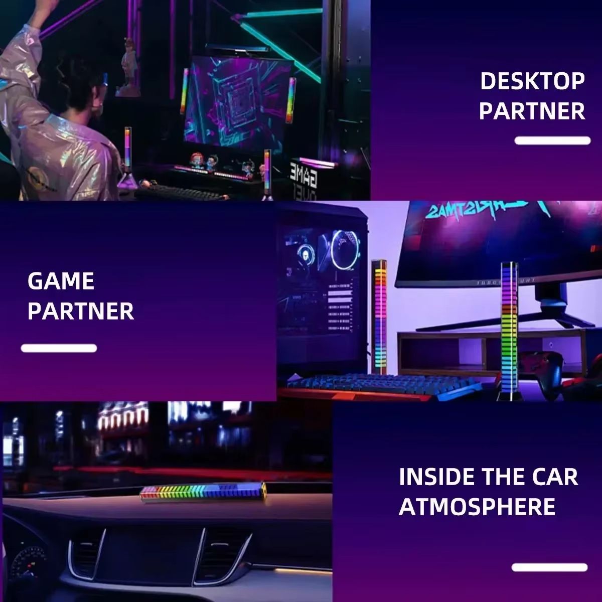 RGB Sound Reactive Light Bar  Music Sync LED Atmosphere Lamp For Party Gaming  Car Decoration 4