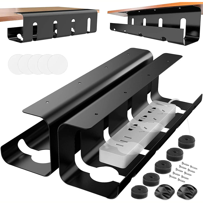 No Drill Under Desk Cable Management Tray, Heavy-Duty Steel Wire Organizer & Desk Cord Organizer for Clutter-Free Works