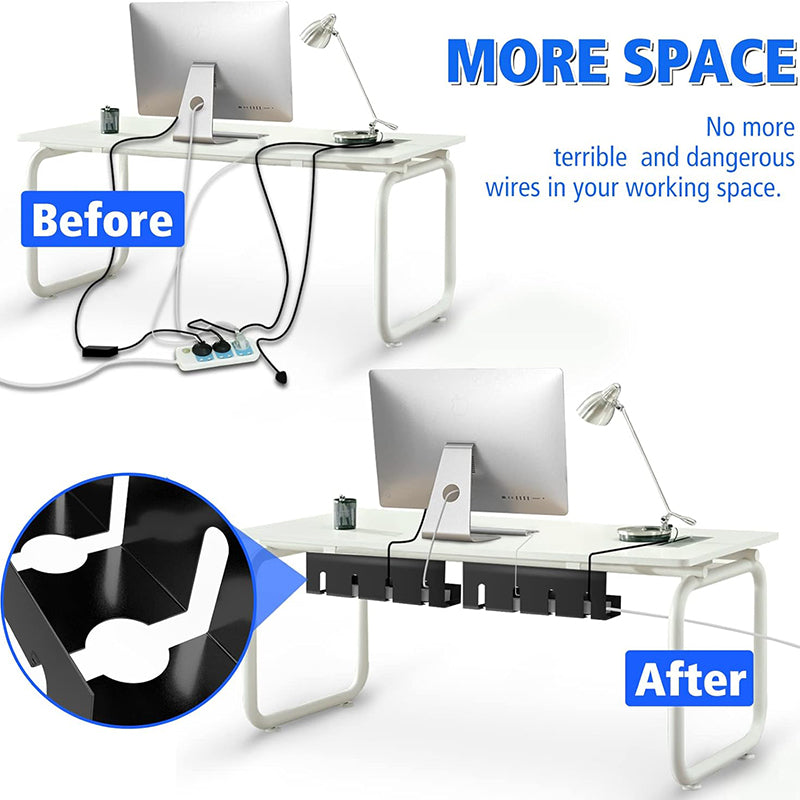 No Drill Under Desk Cable Management Tray, Heavy-Duty Steel Wire Organizer & Desk Cord Organizer for Clutter-Free Works