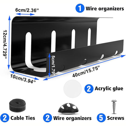 No Drill Under Desk Cable Management Tray, Heavy-Duty Steel Wire Organizer & Desk Cord Organizer for Clutter-Free Works