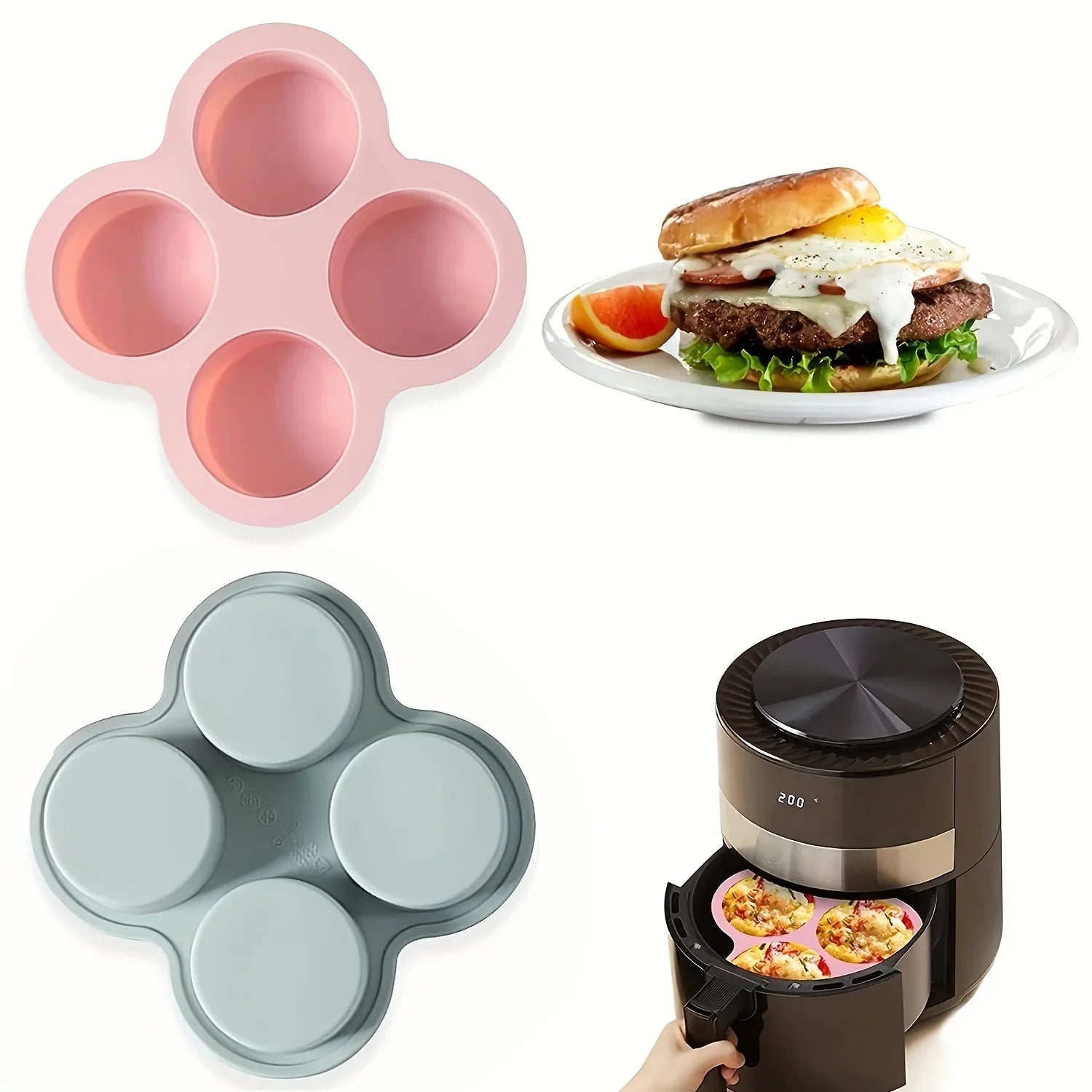 Air Fryer Egg Mold Round Shape NonToxic 4Cup Silicone Egg Steamer Cooking Mold  Fried Egg Tool For  1