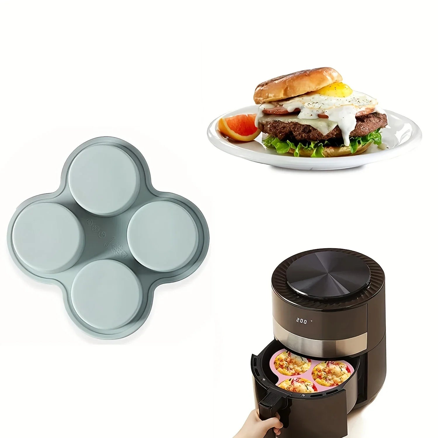 Air Fryer Egg Mold Round Shape NonToxic 4Cup Silicone Egg Steamer Cooking Mold  Fried Egg Tool For  2