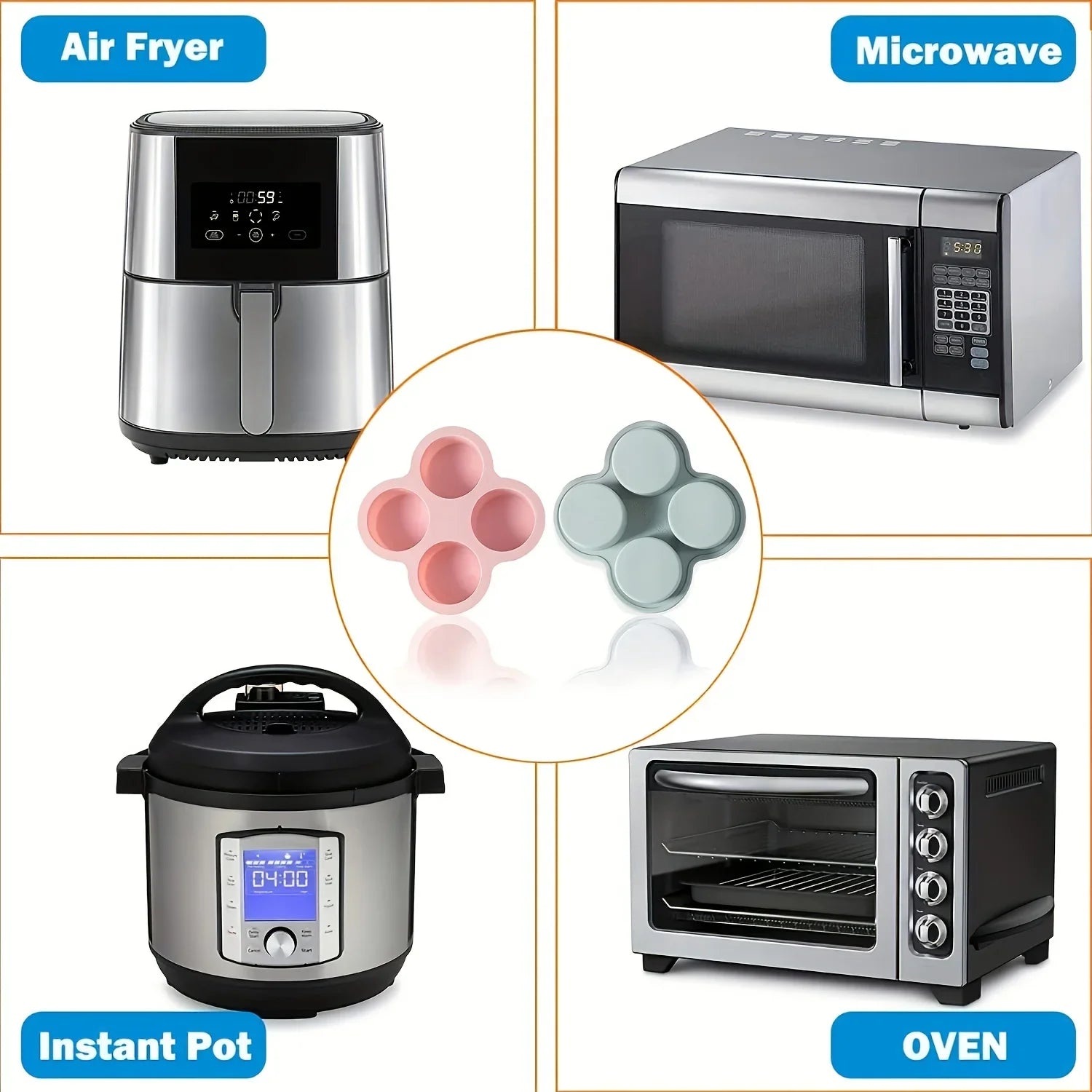 Air Fryer Egg Mold Round Shape NonToxic 4Cup Silicone Egg Steamer Cooking Mold  Fried Egg Tool For  4
