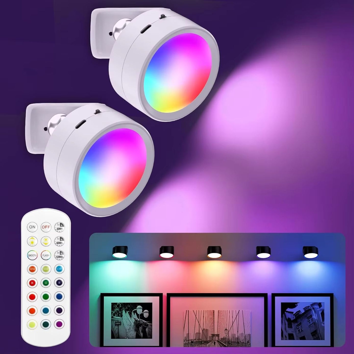 360° Rotatable LED Wall Lamp – Touch Control & Remote Light with 12 Color Modes, USB Rechargeable for Bedroom & Reading