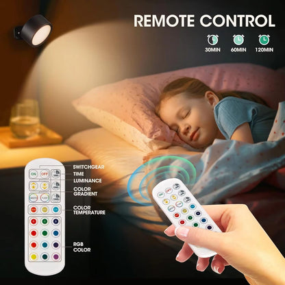 360 Rotatable LED Wall Lamp  Touch Control  Remote Light With 12 Color Modes USB Rechargeable For B 2