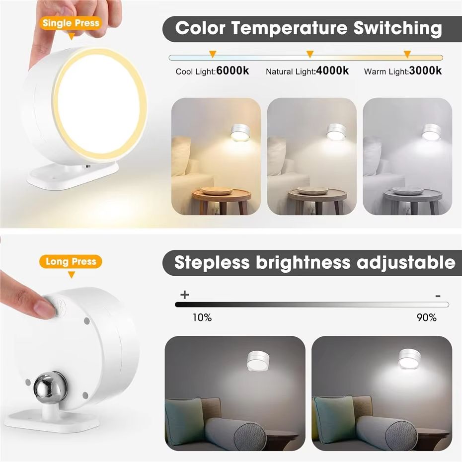 360 Rotatable LED Wall Lamp  Touch Control  Remote Light With 12 Color Modes USB Rechargeable For B 3