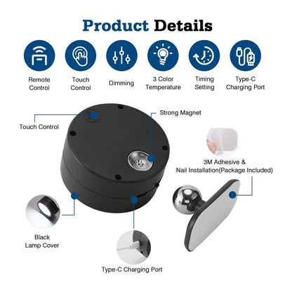 360 Rotatable LED Wall Lamp  Touch Control  Remote Light With 12 Color Modes USB Rechargeable For B 4