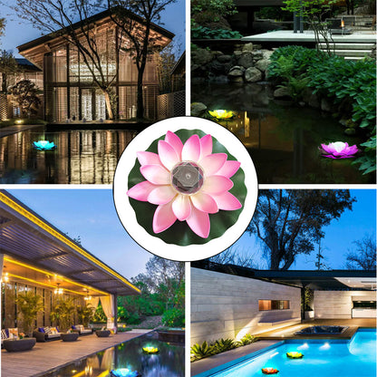 Solar Powered Artificial Floating Lotus Night Lights LED Garden Pool Lantern Energy Saving Lamp For 2
