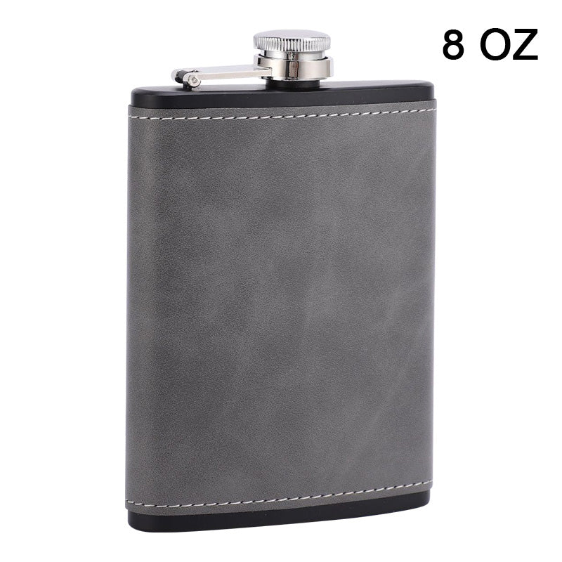 Portable Hip Flask with Brown Leather Cover Stainless Steel Flask for Alcohol & Whiskey Ideal Man Gift