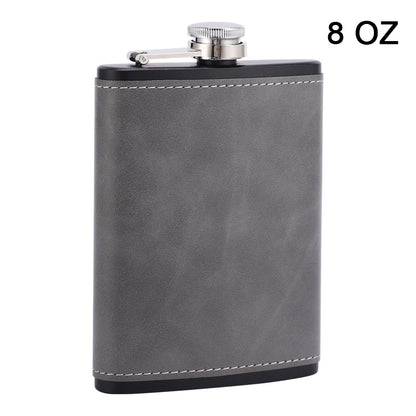 Portable Hip Flask with Brown Leather Cover Stainless Steel Flask for Alcohol & Whiskey Ideal Man Gift