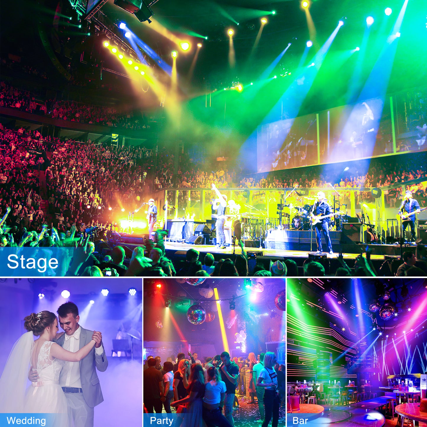 Uking RGB 4in1 18 LED Par Stage Light DMX 512 Control, Flat Uplights, Party DJ Disco Christmas Lighting