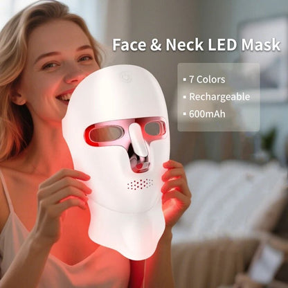 Rechargeable LED Face and Neck Mask with Seven Color Light Therapy for Skin Rejuvenation