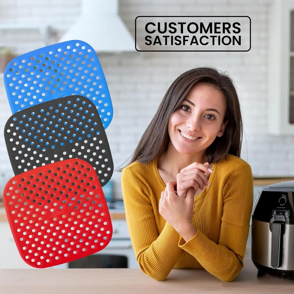 Reusable Air Fryer Liners for 5QT or Bigger, Easy Clean, Dishwasher Safe Non-Stick Parchment Paper Replacer