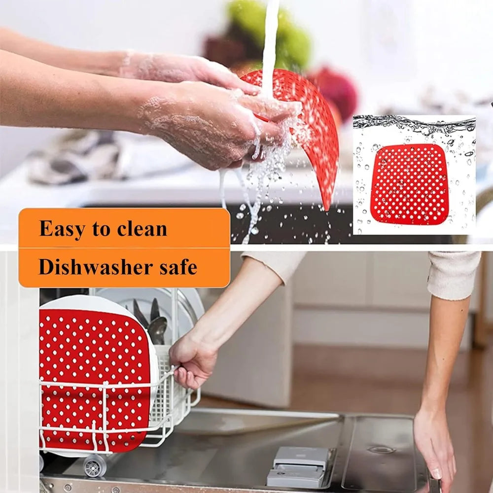 Reusable Air Fryer Liners for 5QT or Bigger, Easy Clean, Dishwasher Safe Non-Stick Parchment Paper Replacer