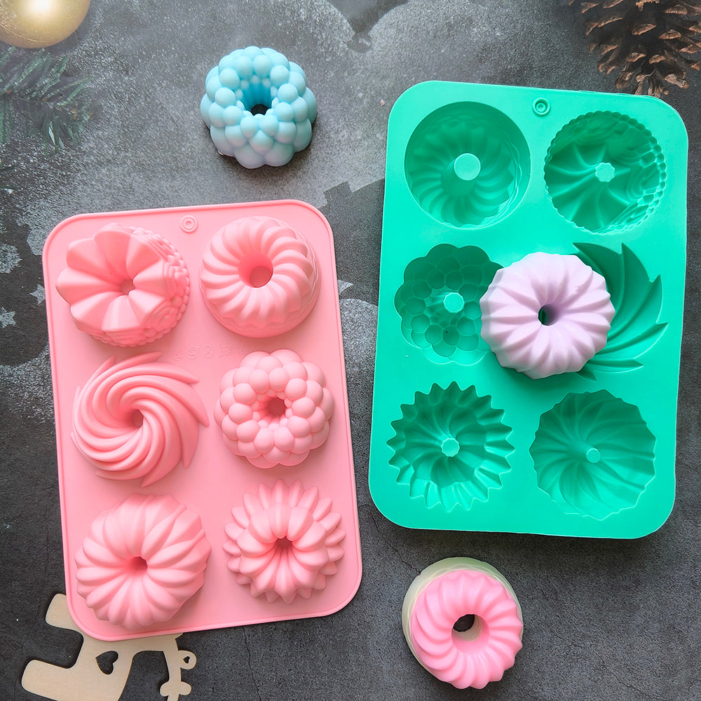 6Cavity Silicone Donut Baking Molds Multicolor Doughnut Pans With Flower  Swirl Shaped Designs For  1