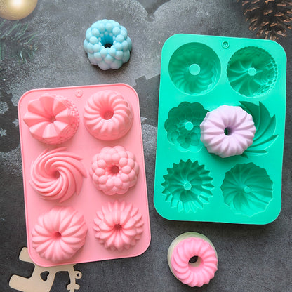 6Cavity Silicone Donut Baking Molds Multicolor Doughnut Pans With Flower  Swirl Shaped Designs For  1