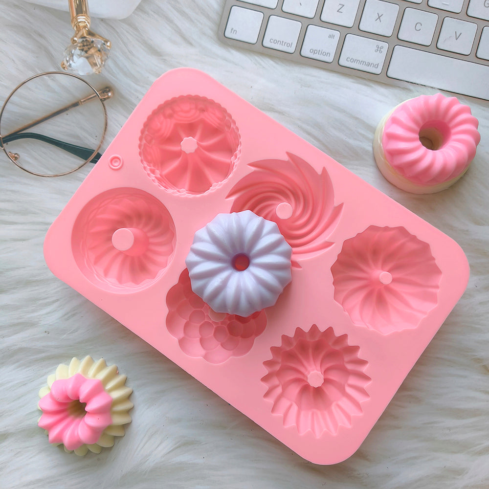 6Cavity Silicone Donut Baking Molds Multicolor Doughnut Pans With Flower  Swirl Shaped Designs For  3