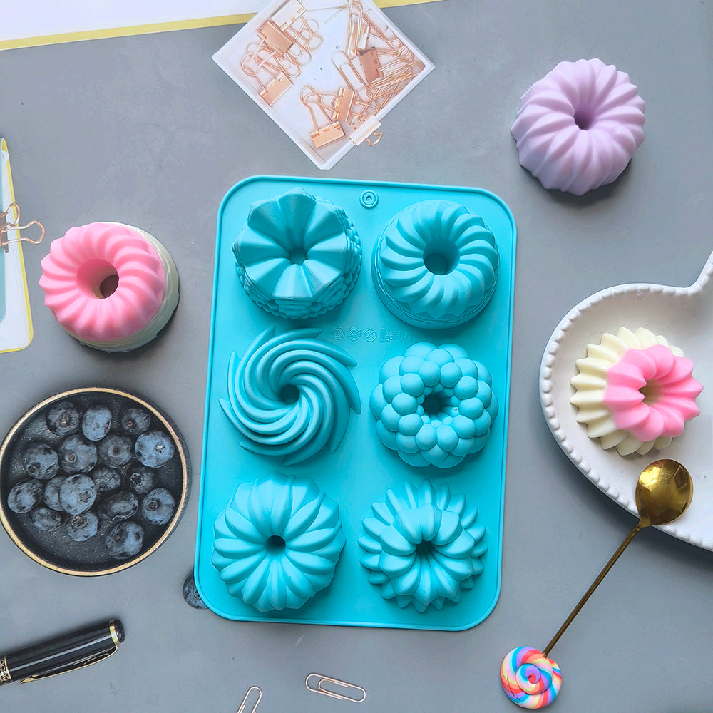 6Cavity Silicone Donut Baking Molds Multicolor Doughnut Pans With Flower  Swirl Shaped Designs For  2