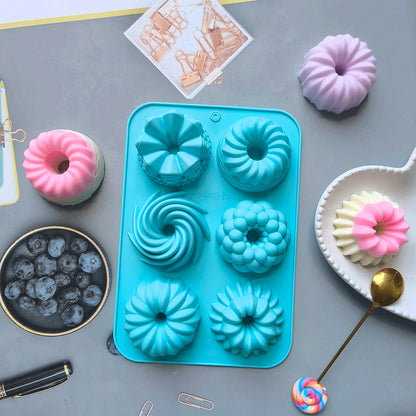 6Cavity Silicone Donut Baking Molds Multicolor Doughnut Pans With Flower  Swirl Shaped Designs For  2
