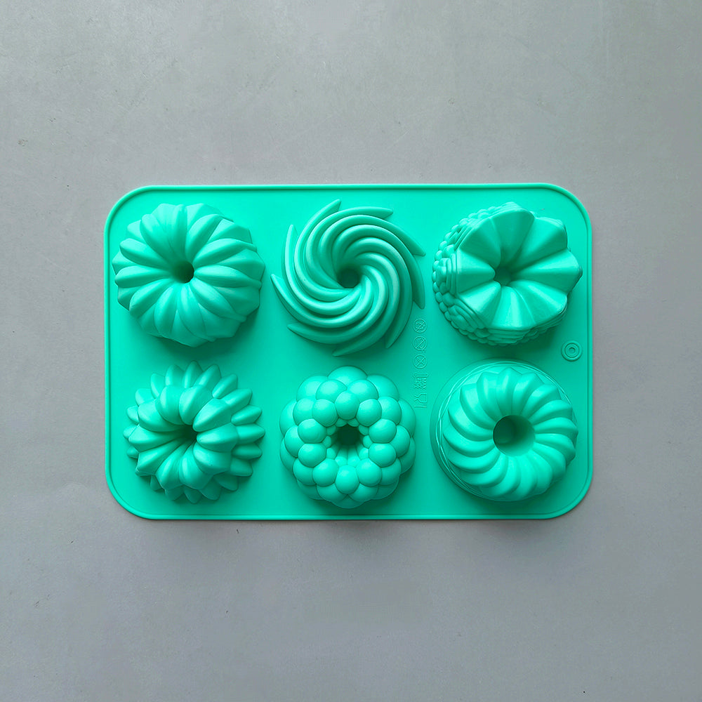 6Cavity Silicone Donut Baking Molds Multicolor Doughnut Pans With Flower  Swirl Shaped Designs For  6