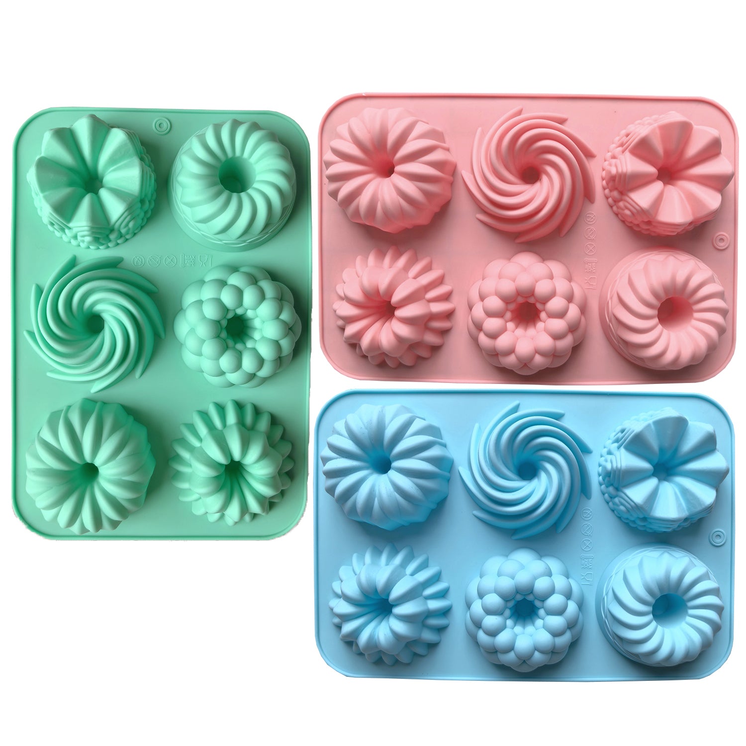 6Cavity Silicone Donut Baking Molds Multicolor Doughnut Pans With Flower  Swirl Shaped Designs For  8