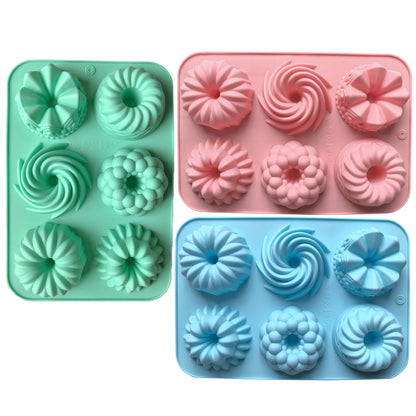 6Cavity Silicone Donut Baking Molds Multicolor Doughnut Pans With Flower  Swirl Shaped Designs For  8