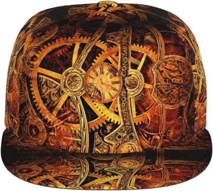 Men Steampunk Snapback Baseball Cap for Summer, Trucker Hat for Women, Retro Clock Print Vintage Style Hat