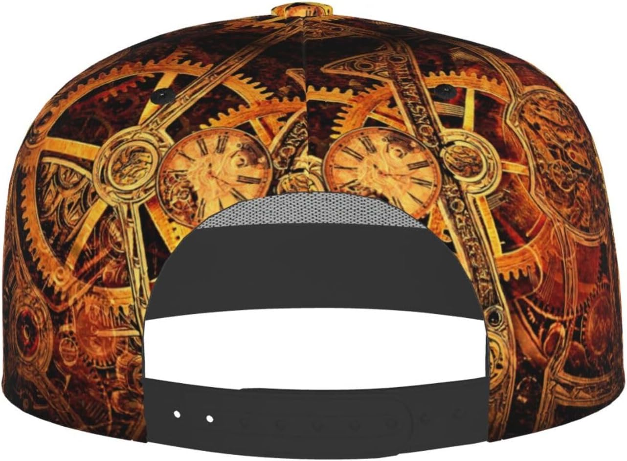 Men Steampunk Snapback Baseball Cap for Summer, Trucker Hat for Women, Retro Clock Print Vintage Style Hat