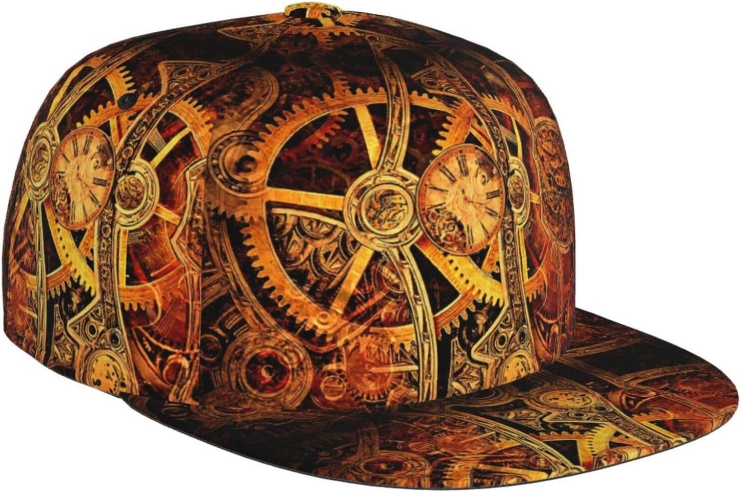 Men Steampunk Snapback Baseball Cap for Summer, Trucker Hat for Women, Retro Clock Print Vintage Style Hat