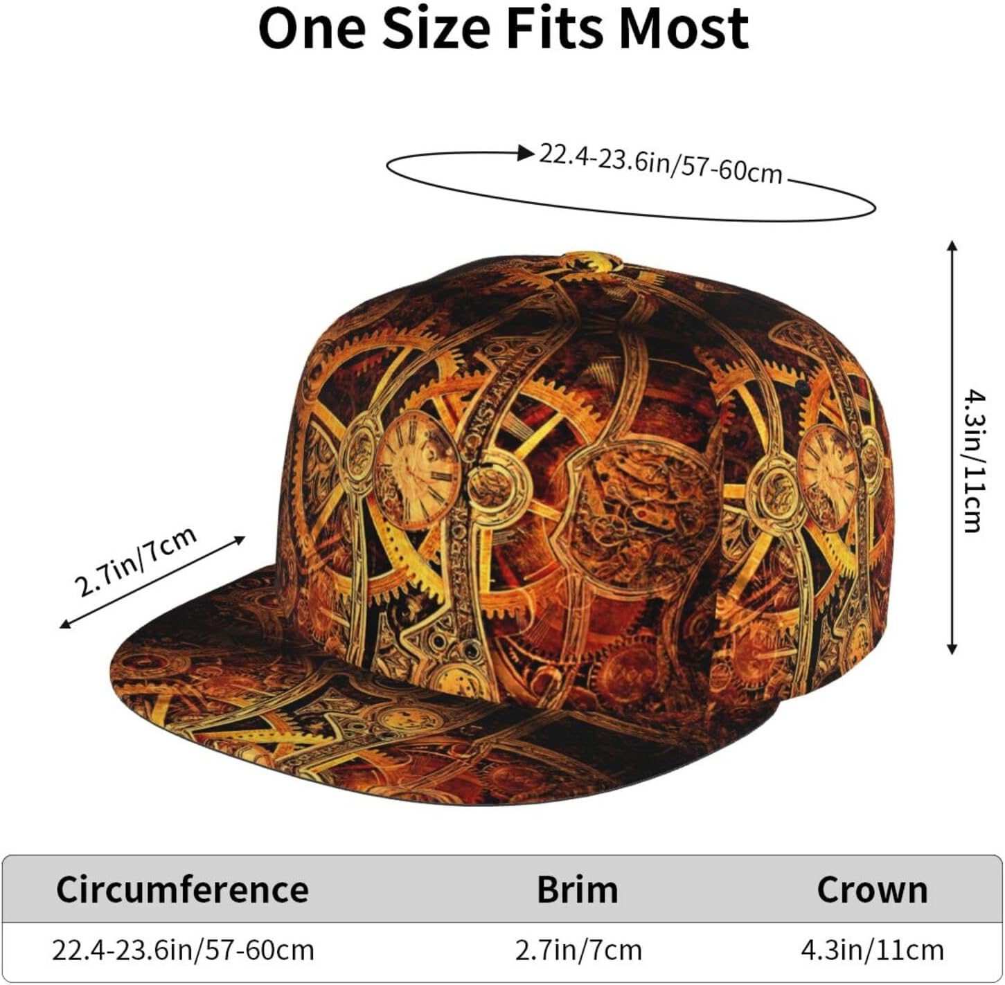 Men Steampunk Snapback Baseball Cap for Summer, Trucker Hat for Women, Retro Clock Print Vintage Style Hat