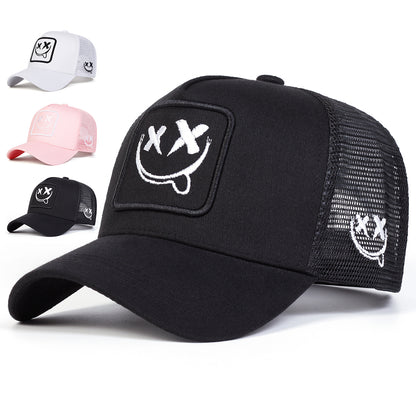 Smiling Face Embroidery Baseball Net Cap for Men Women, Adjustable Trucker Hat, Summer Outdoor Sunscreen Cap