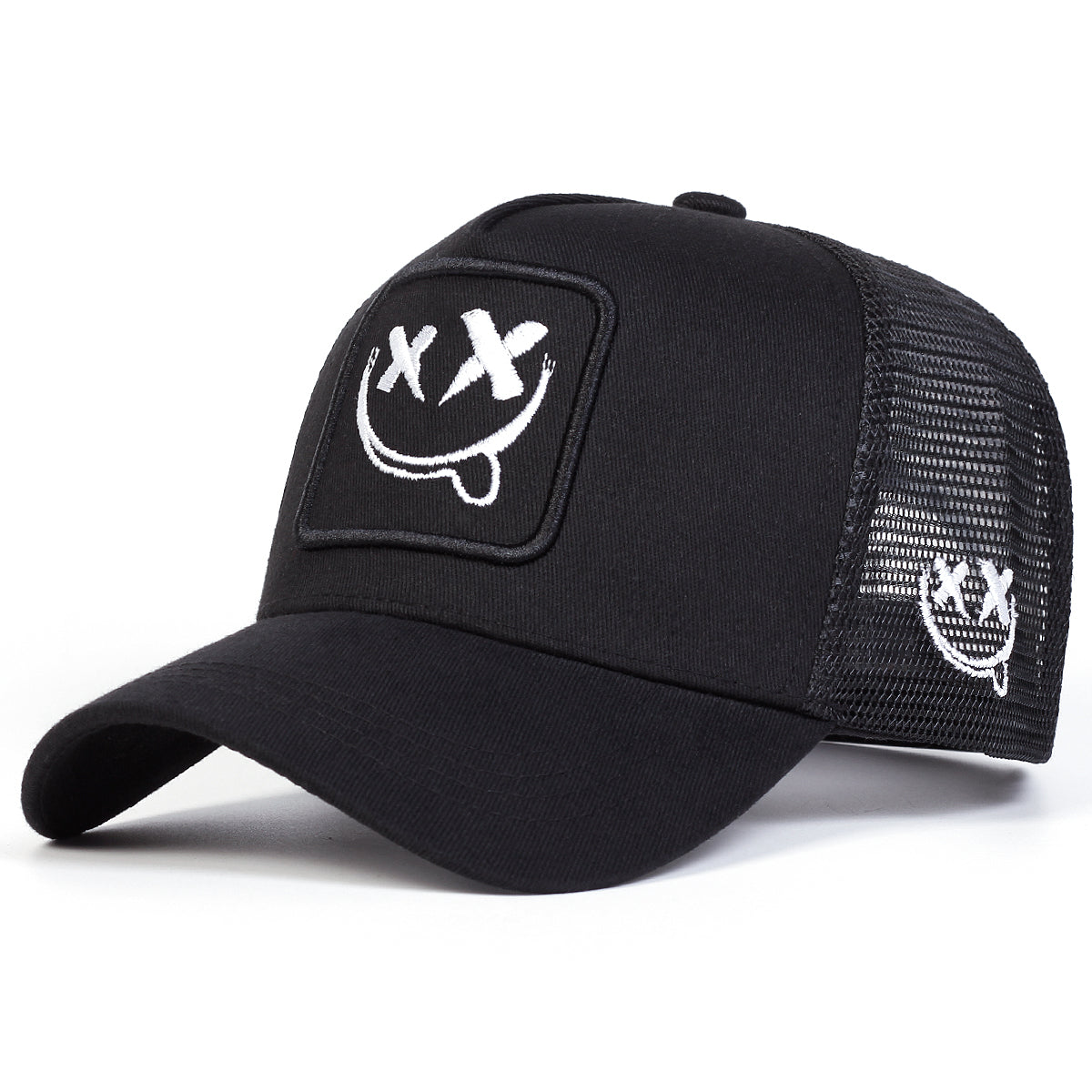 Smiling Face Embroidery Baseball Net Cap for Men Women, Adjustable Trucker Hat, Summer Outdoor Sunscreen Cap