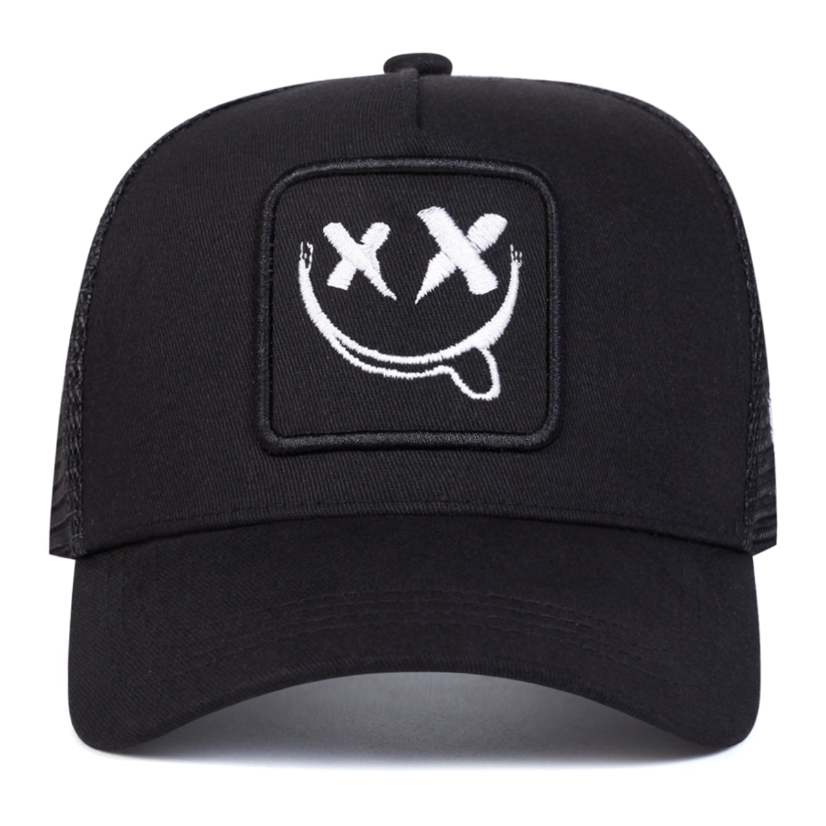 Smiling Face Embroidery Baseball Net Cap for Men Women, Adjustable Trucker Hat, Summer Outdoor Sunscreen Cap
