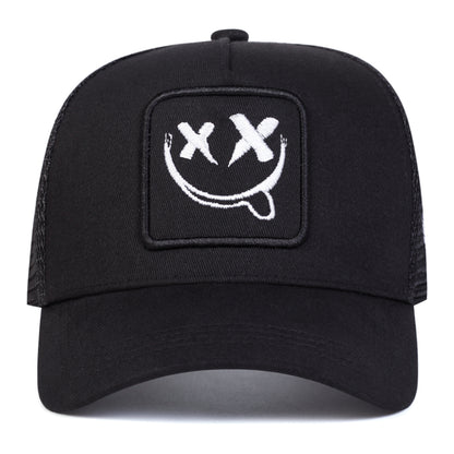 Smiling Face Embroidery Baseball Net Cap for Men Women, Adjustable Trucker Hat, Summer Outdoor Sunscreen Cap