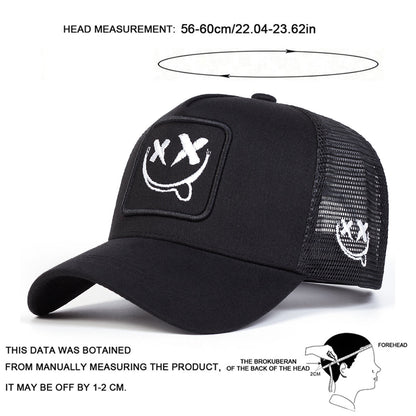 Smiling Face Embroidery Baseball Net Cap for Men Women, Adjustable Trucker Hat, Summer Outdoor Sunscreen Cap
