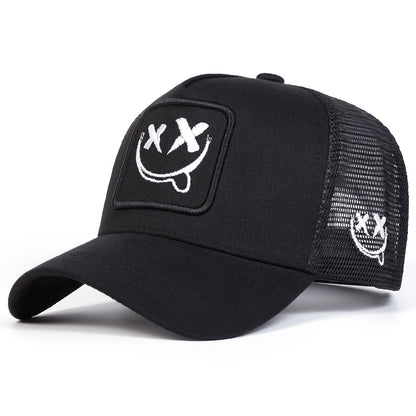 Smiling Face Embroidery Baseball Net Cap for Men Women, Adjustable Trucker Hat, Summer Outdoor Sunscreen Cap