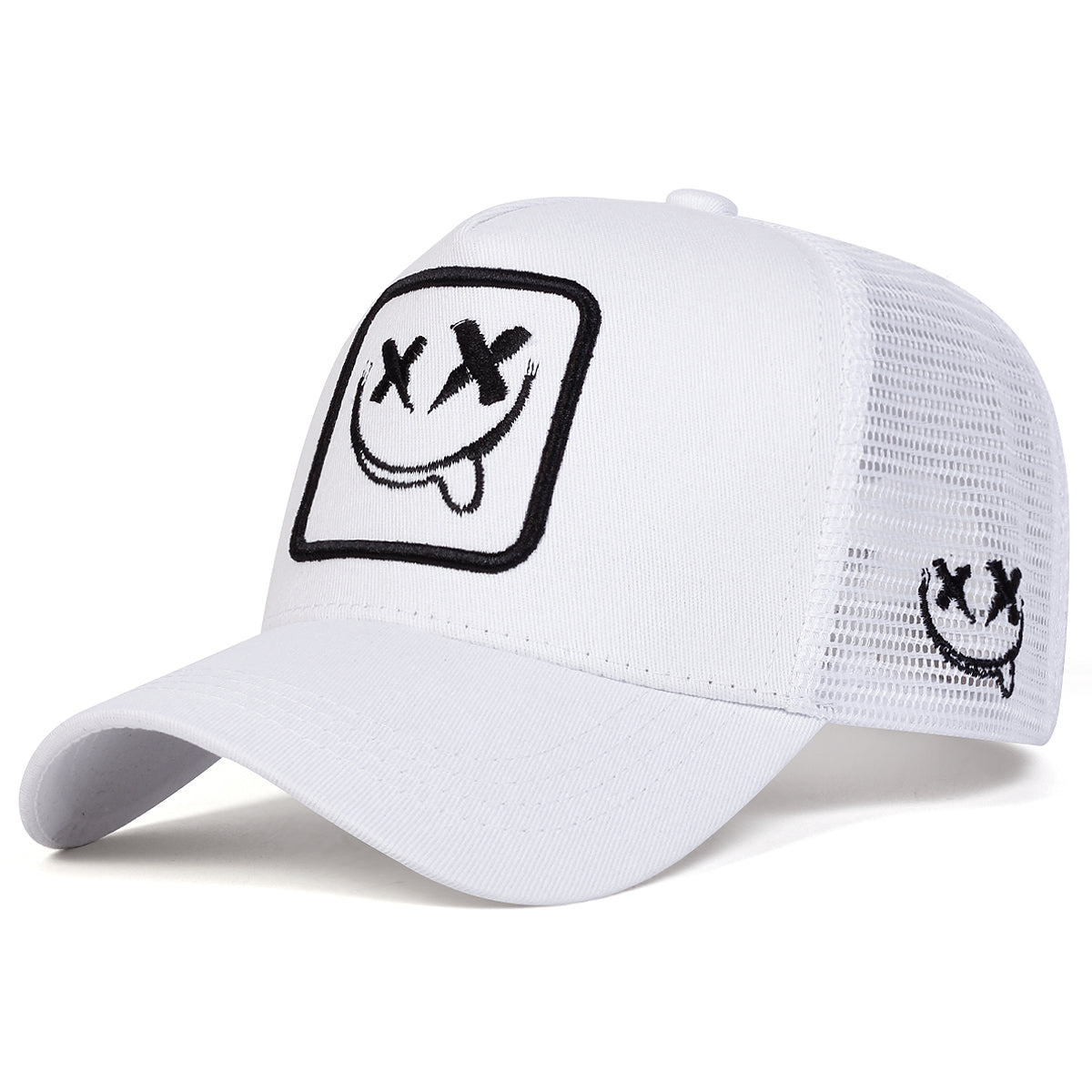 Smiling Face Embroidery Baseball Net Cap for Men Women, Adjustable Trucker Hat, Summer Outdoor Sunscreen Cap