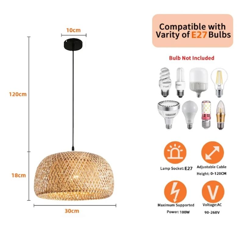 Handwoven Bamboo Pendant Lamp For Dining Room Kitchen Or Home Decor 6