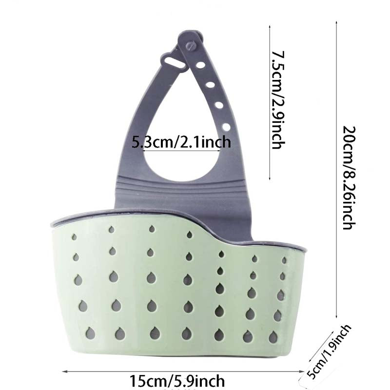 Adjustable Sink Draining Hanging Basket, Rubber Sink Bag, Soap Sponge Shelf & Faucet Holder for Kitchen & Bathroom