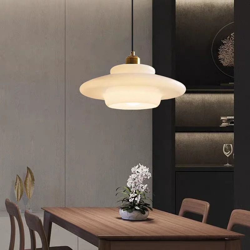 Nordic Cream White Glass Pendant Light for Dining and Living Spaces