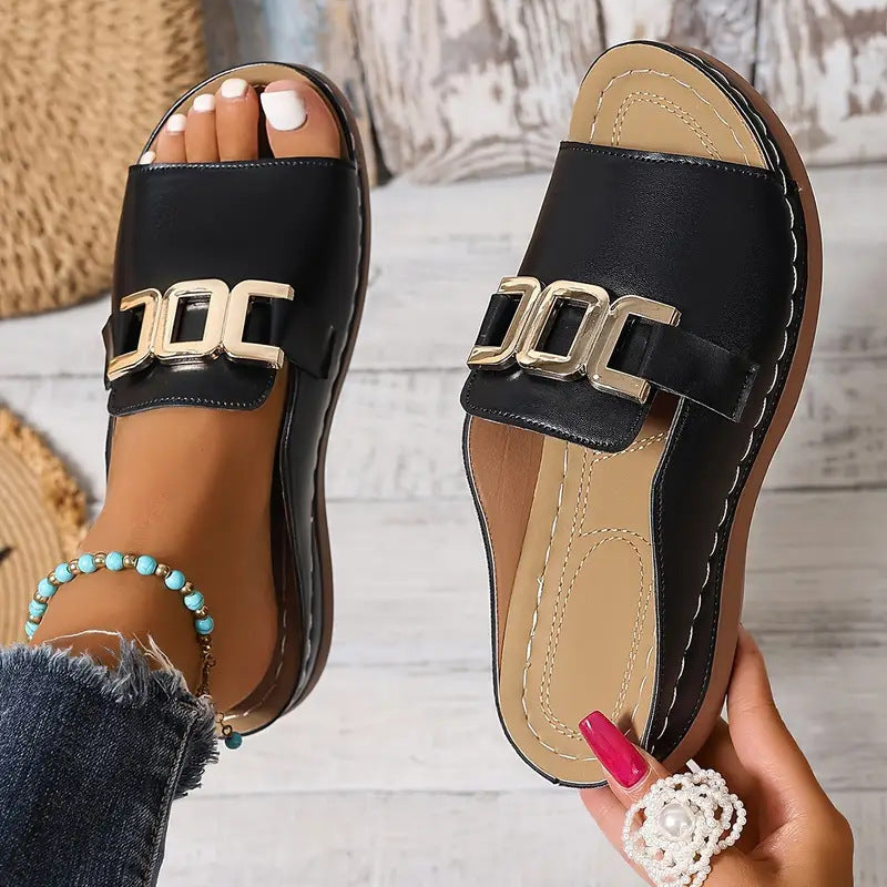Ladies Comfortable Beach Slides Wide Width Open Toe Casual Mules With Arch Support  Shock Absorptio 1