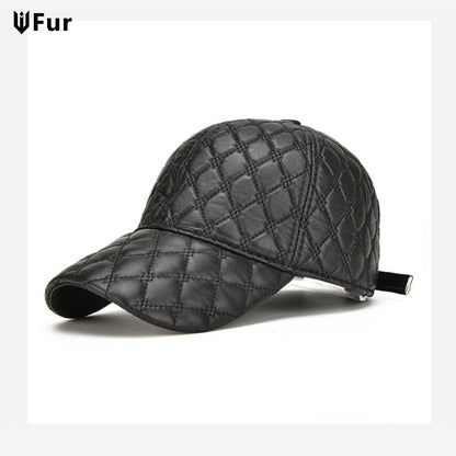 Genuine Sheepskin Leather Black Baseball Cap For Men Spring Adjustable Dad Hat Casual Street Gorras 1