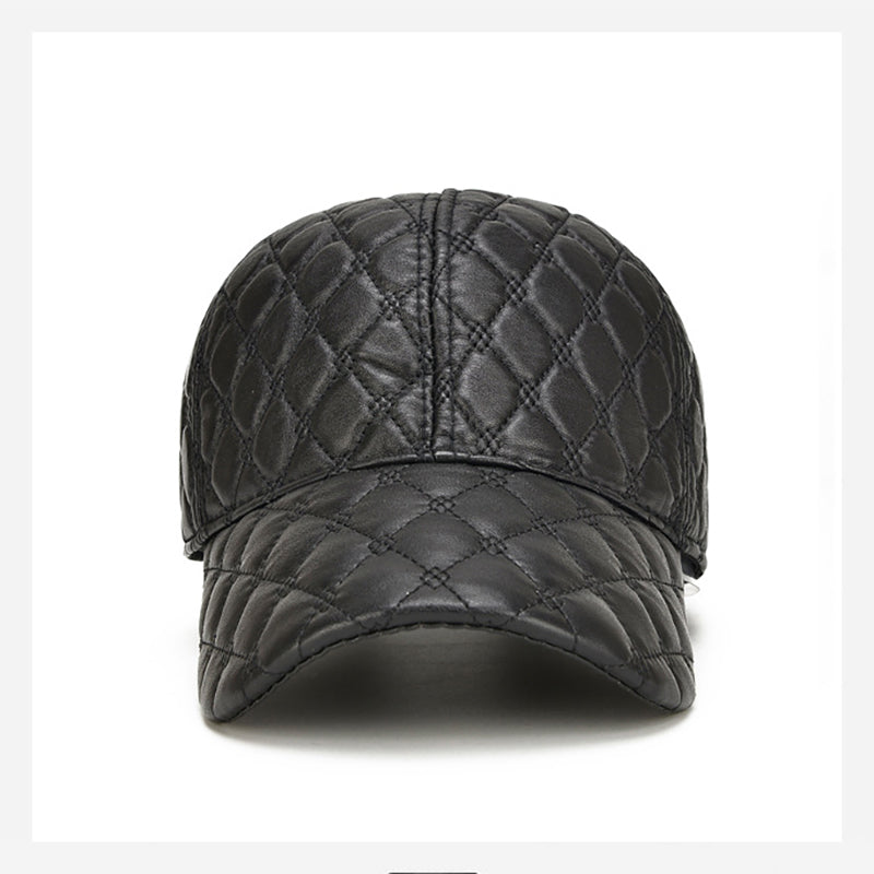 Genuine Sheepskin Leather Black Baseball Cap for Men, Spring Adjustable Dad Hat, Casual Street Gorras Style