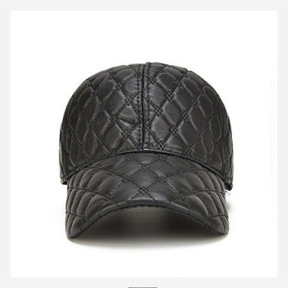Genuine Sheepskin Leather Black Baseball Cap for Men, Spring Adjustable Dad Hat, Casual Street Gorras Style