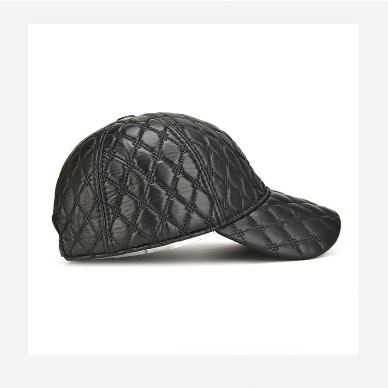 Genuine Sheepskin Leather Black Baseball Cap For Men Spring Adjustable Dad Hat Casual Street Gorras