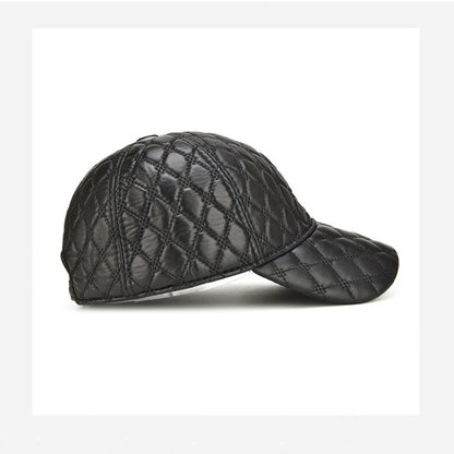 Genuine Sheepskin Leather Black Baseball Cap For Men Spring Adjustable Dad Hat Casual Street Gorras