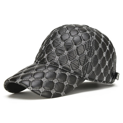 Genuine Sheepskin Leather Black Baseball Cap For Men Spring Adjustable Dad Hat Casual Street Gorras
