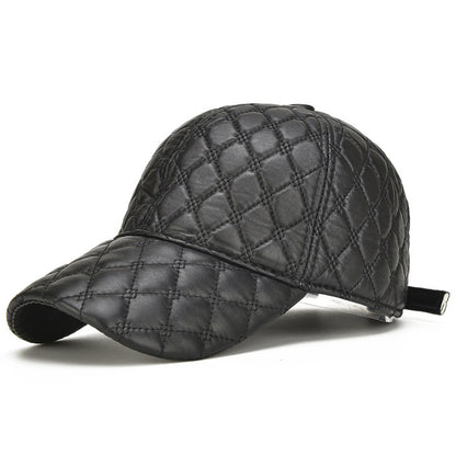 Genuine Sheepskin Leather Black Baseball Cap For Men Spring Adjustable Dad Hat Casual Street Gorras