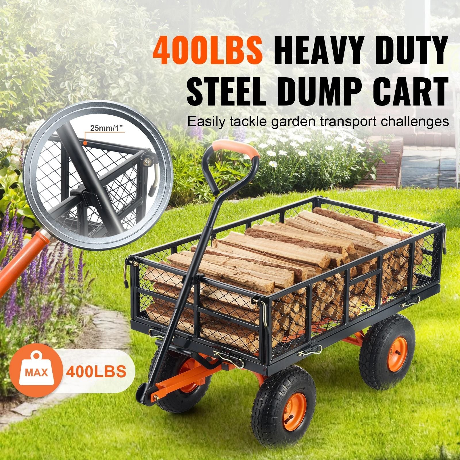 Heavy Duty Metal Garden Utility Cart With Dump Feature And High Load Capacity 4